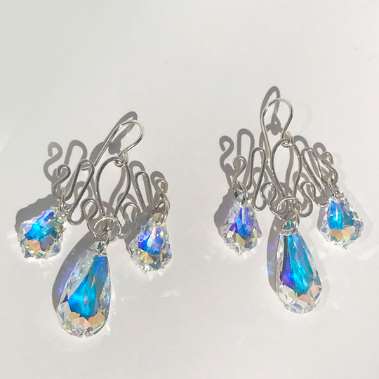 Sculpted Royal Chandelier Sterling Silver Earrings - Swarovski