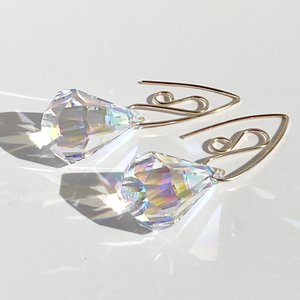 Elegant Scroll Design Teardrop Crystal Earrings - 14k gold
