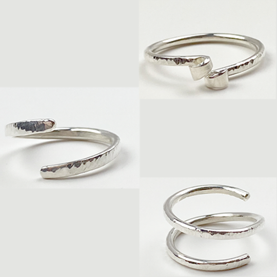 Sculpted Open Stack 14k Gold & Sterling Ring Set - Trio