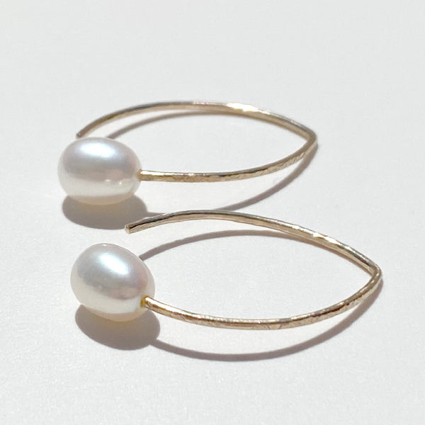 14 Karat Yellow Gold White Pearl Textured Earrings - Delicate | Jewelry Made in California