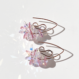 14k Gold Mini Bent Hoop Crystal Cluster Earrings - Pink