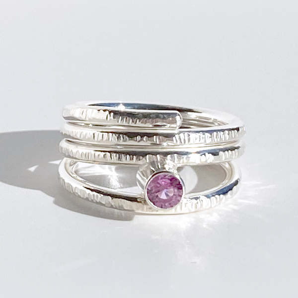 Argentium® Silver Pink Sapphire Gemstone Ring - Classic Textured | Handmade by California Jewelry Artist Lisa Ramos