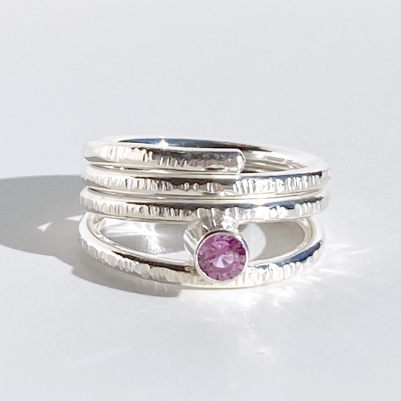 Argentium® Silver Pink Sapphire Gemstone Ring - Classic Textured