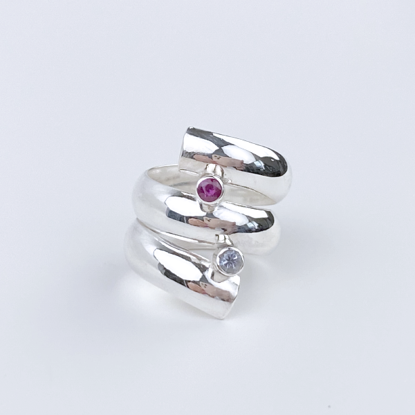 Argentium® Silver Ruby & Spinel Spiral Ring - Chic | Handmade by California Jewelry Artist Lisa Ramos