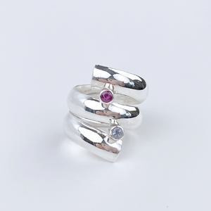 Argentium® Silver Ruby & Spinel Spiral Ring - Chic