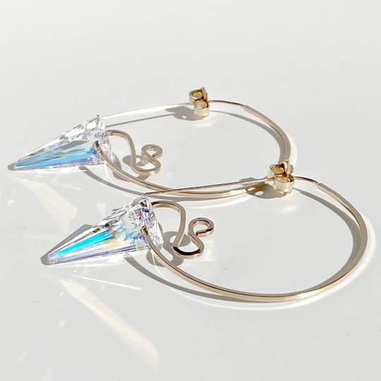 Versatile Spike Crystal Sterling Hoop Earrings - 14k Gold Filled