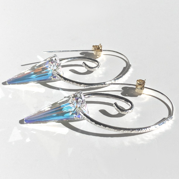 Versatile Textured Classical Sterling Hoop Earrings - Removable Spike Crystals