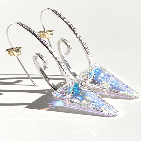 Versatile Textured Classical Sterling Hoop Earrings - Removable Spike Crystals