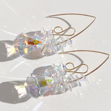 Versatile Cotton Candy Cluster Teardrop Crystal Earrings - Yellow Blue Iridescence 