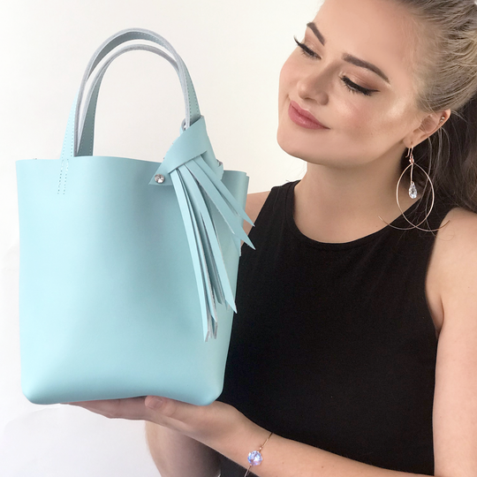 Bride Blue Leather Tote 9 – Fringe Crystal Design + Keychain