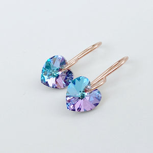 Shimmering Small Crystal Heart Earrings - lavender shimmer