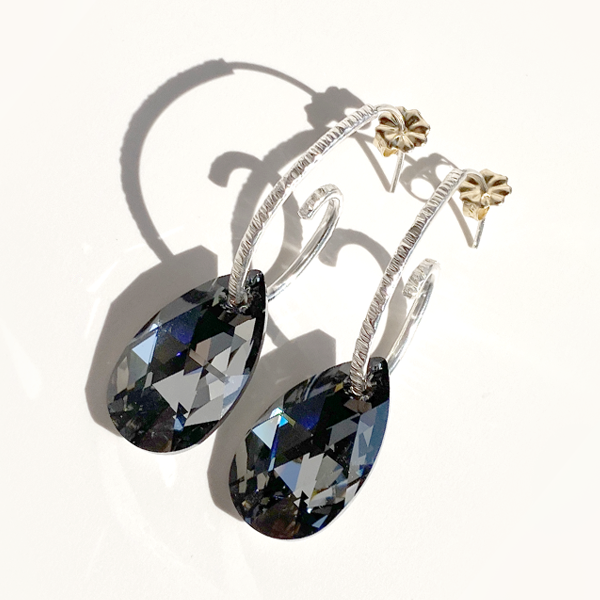 Versatile Textured Classical Sterling Hoop Earrings - Removable Crystals