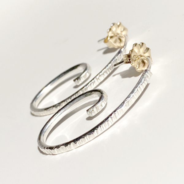 Versatile Textured Classical Sterling Hoop Earrings - Removable Crystals