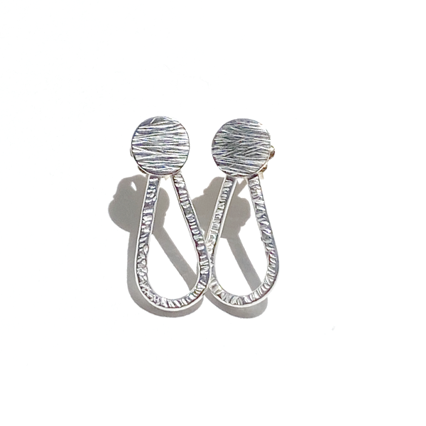 Argentium Silver Textured Pear Shaped Mini Hoop Design Earrings | Jewelry Made in California