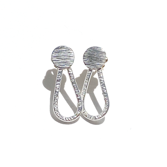Argentium Silver Textured Pear Shaped Mini Hoop Design Earrings | Jewelry Made in California