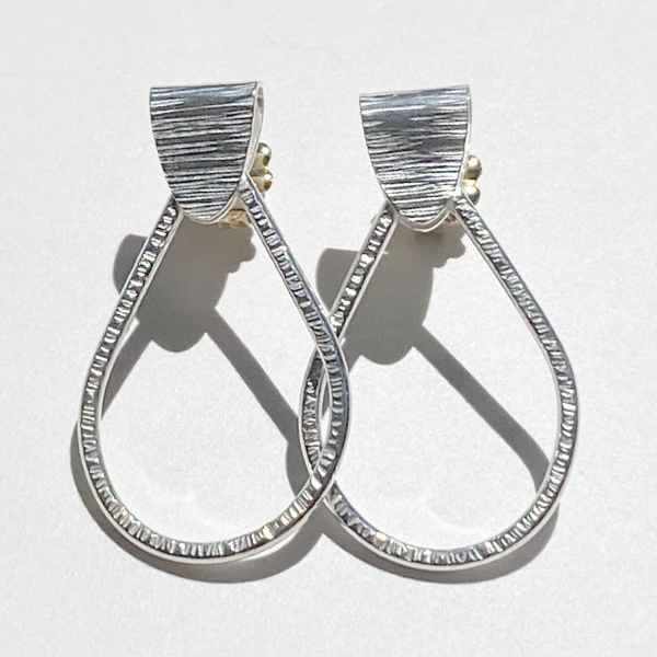 Argentium Silver Textured Pear Shaped Hoop Design Earrings - Classic Textured | Jewelry Made in California