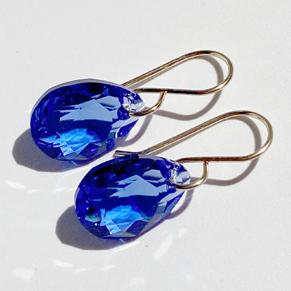 14k Gold Filled Elegant Crystal Modern Pear Earrings - Royal Blue