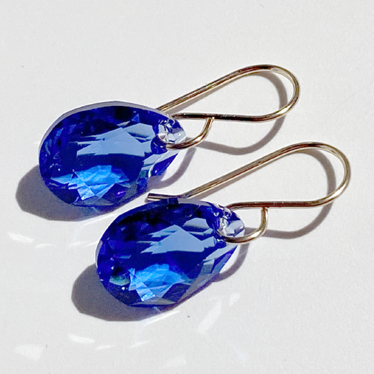 14k Gold Filled Elegant Crystal Modern Pear Earrings - Royal Blue