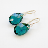 14k Gold Filled Elegant Crystal Modern Pear Earrings - Dark Green