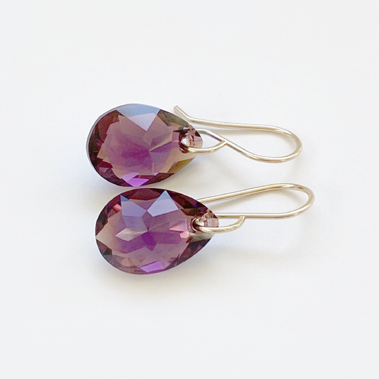 14k Gold Filled Elegant Crystal Modern Pear Earrings - Merlot