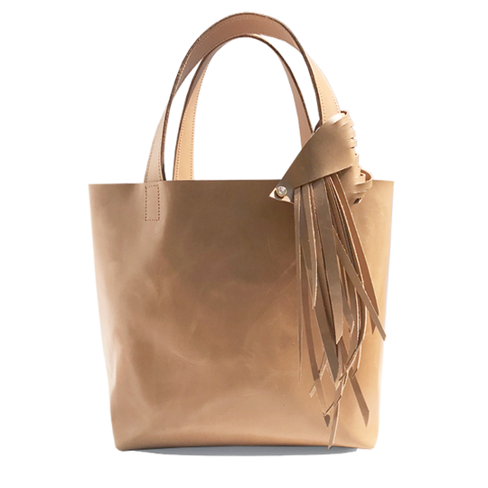 Tan Italian Leather Tote 4 –Fringe Crystal Design & Pouch
