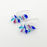 Sterling Mini Bent Hoop Crystal Cluster Earrings - Multi Color