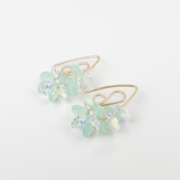 14k Gold Mini Bent Hoop Crystal Cluster Earrings - Opal Iridescence
