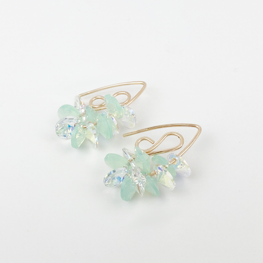 14k Gold Mini Bent Hoop Crystal Cluster Earrings - Opal Iridescence