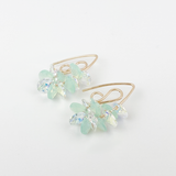 14k Gold Mini Bent Hoop Crystal Cluster Earrings - Opal Iridescence