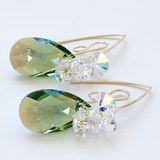 Versatile 14k Gold Filled Elegant Short Scroll Design Crystal Earrings - Green