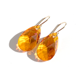 14k Gold Filled Classic Pear Crystal Earrings  - Color Orange Pink