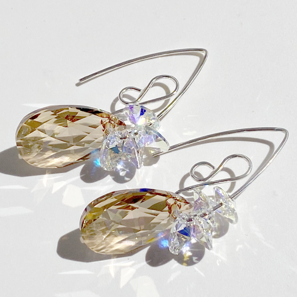 Versatile Argentium Silver Elegant Scroll Design Crystal Earrings - (color options)
