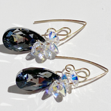 Versatile 14k Gold Filled Elegant Scroll Design Crystal Earrings - Gray