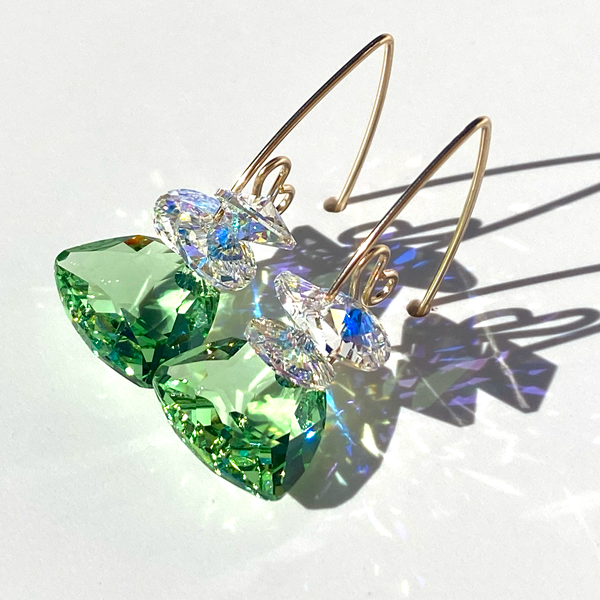 Versatile Scroll Design Trilliant Cut Cluster Crystal Earrings -  Peridot Color