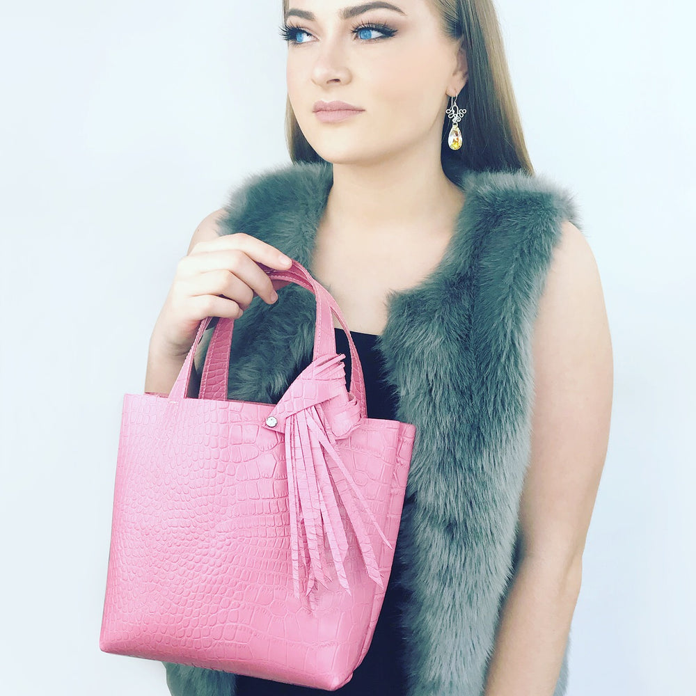Pink Croc Leather Tote 7 – Fringe Swarovski Design + Bag Accessories