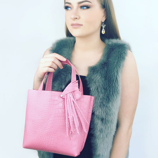 Pink Croc Leather Tote 7 – Fringe Swarovski Design + Bag Accessories