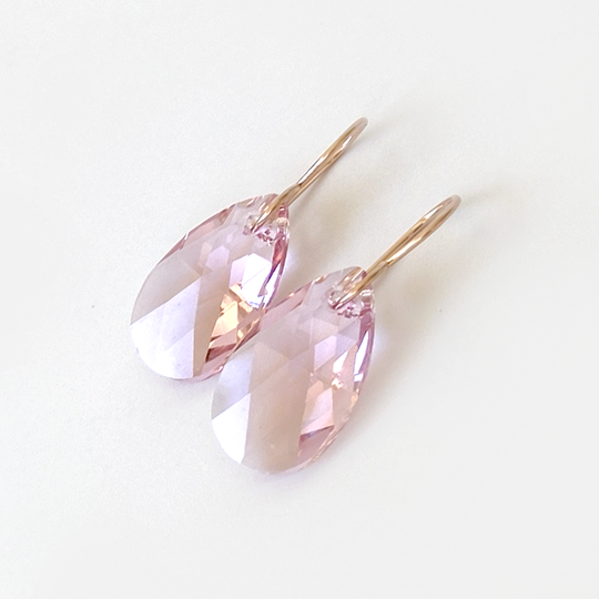 14k Rose Gold Elegant Crystal Pear Earrings - Pink Color