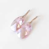14k Rose Gold Elegant Crystal Pear Earrings - Pink Color
