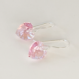 Argentium Silver Shimmering Small Crystal Heart Earrings - Pink Sparkle