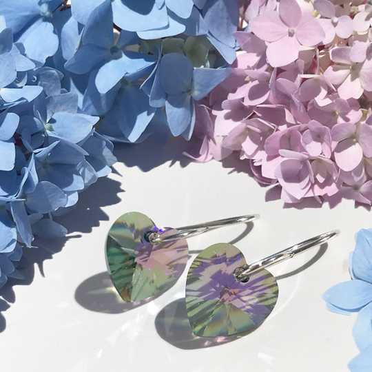 Crystal Heart Earrings - Purple Green