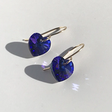 Purple Crystal Heart 14k Rose Gold Earrings 