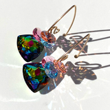 Versatile Scroll Design Trilliant Cut Cluster Crystal Earrings -  Rainbow Color