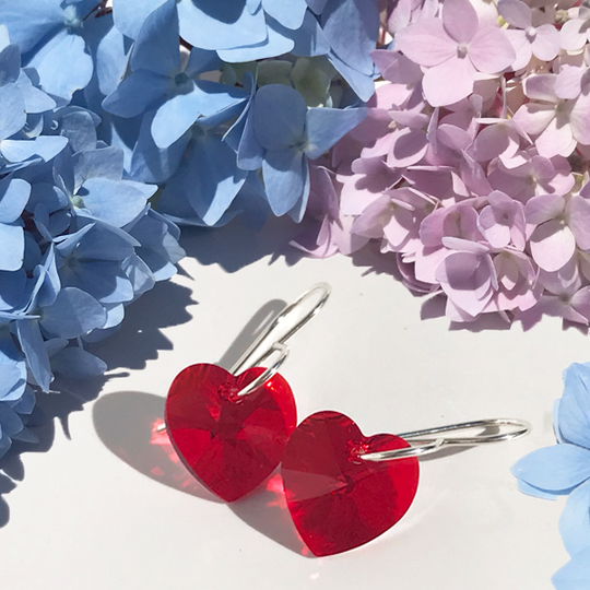 Crystal Heart Earrings - Red