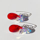 Versatile Argentium Silver Elegant Scroll Design Crystal Earrings - Red
