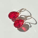 14k Gold Filled Elegant Crystal Modern Pear Earrings - Red