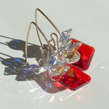 14k Gold Filled Versatile Short Scroll Design Princess Cluster Crystal Earrings - Red