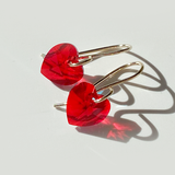 Red Sparkle Crystal Heart 14k Gold Earrings 