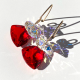 Versatile Scroll Design Trilliant Cut Cluster Crystal Earrings -  Red Color