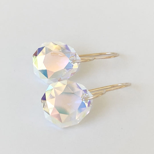 14k Gold Filled Regal Faceted Crystal Earrings - Yellow Iridescence