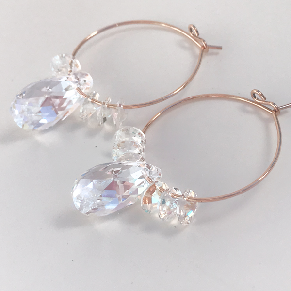 Jewelry Made in California: Ultra Fancy Rose Gold Hoop Earrings -Blue Crystals